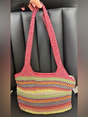 The Sak Multicolor Crochet Shoulder Bag with Pink Strap
